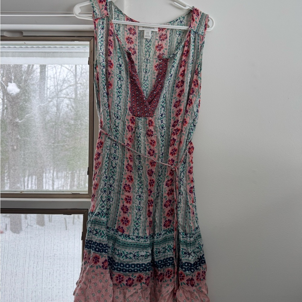 Maternity Floral Sleeveless Dress - Pink and Blue